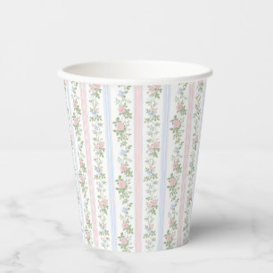 Vintage Dusche in Rosa und Blauer Flora. Pappbecher