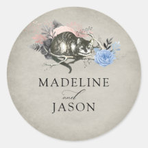 Vintage Dusty Blue Blush Floral Cat Wedding