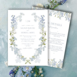 Vintage Dusty Blue Garden Monogram Details Hochzei Einladung