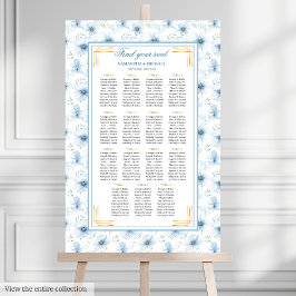 Vintage Dusty Blue Gold Aquarelltafel Poster