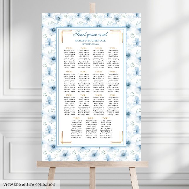 Vintage Dusty Blue Gold Aquarelltafel Poster (Vintage Dusty Blue Gold Watercolor Seating Chart)
