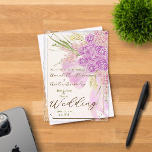 Vintage Dusty Rose Ombré-Schleife und Bouquet Acryleinladungen