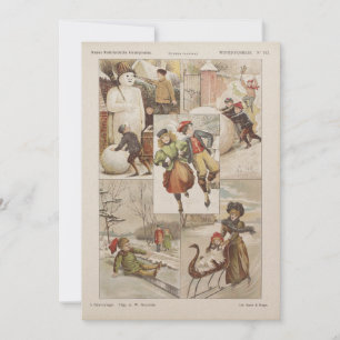 Vintage Dutch Ice Skaten Weihnachtskarte, um 1900