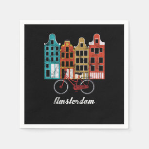Vintage Dutch People Netherlands Amsterdam Bicycle Serviette