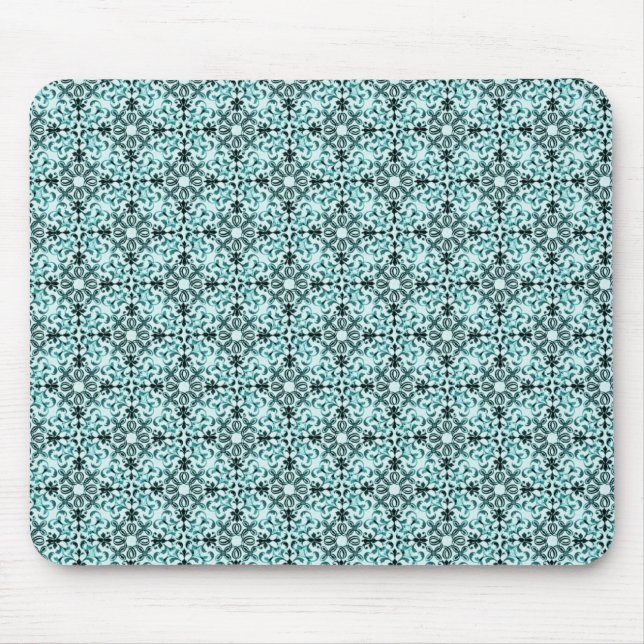 Vintage dynamische Damask Mousepad, Aquamarin Mousepad (Vorne)