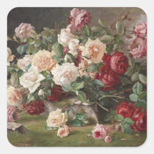 Vintage E. Hariel Rosen-Stillleben Quadratischer Aufkleber