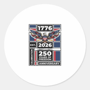 Vintage Eagle 1776 2026 Shirt Patriotische Typogra Runder Aufkleber