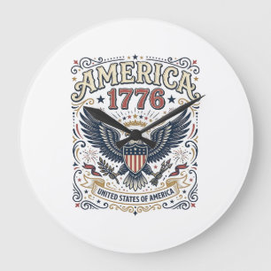 Vintage Eagle America 1776 Patriotisch Große Wanduhr