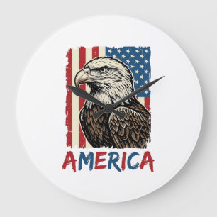 Vintage Eagle America Patriotisches Shirt Design_1 Große Wanduhr