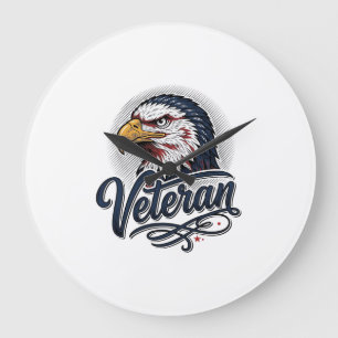 Vintage Eagle Veteran Patriotic Shirt Design_1 Große Wanduhr