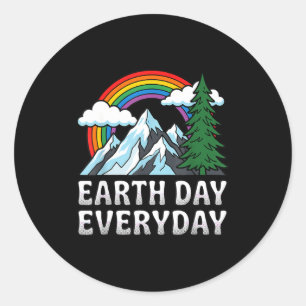 Vintage Earth Day Täglich Regenbogen Berg Natur Runder Aufkleber