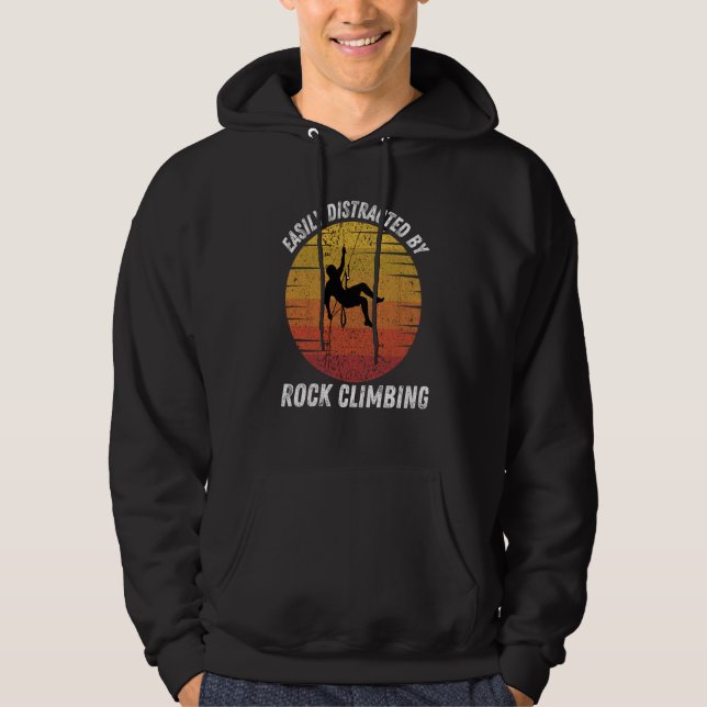 Vintage Easily Distracted By Rock Climbing Retro Hoodie (Vorderseite)