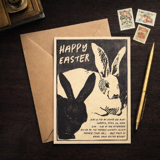 Vintage Easter Bunny Invitation - Easter Egg Hunt Einladung