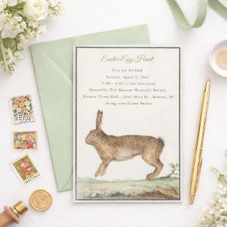 Vintage Easter Bunny Invitation - Easter Egg Hunt Einladung