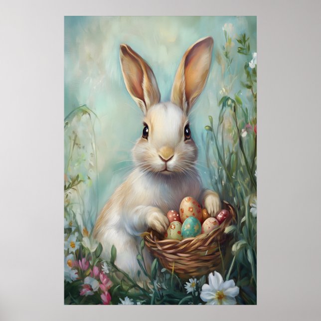 Vintage Easter Bunny Print, Retro Rabbit Poster (Vorne)