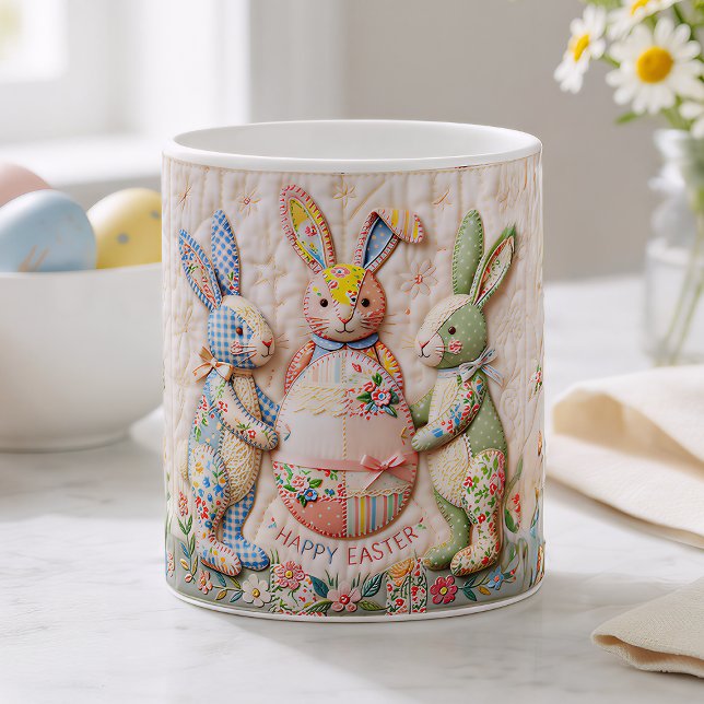 Vintage Easter Bunny Quilt Style Print  Kaffeetasse (Von Creator hochgeladen)