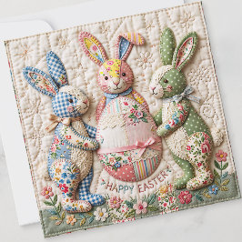 Vintage Easter Bunny Quilt Style Print Pattern Feiertagskarte