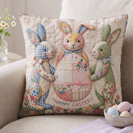 Vintage Easter Bunny Quilted Style Print Kissen
