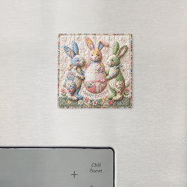 Vintage Easter Bunny Quilted Style Print Magnet