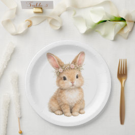 Vintage Easter Bunny Rabbit Egg Watercolor Pappteller