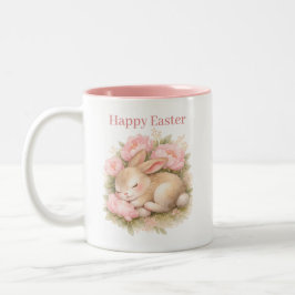 Vintage Easter Bunny Rabbit Pink Blush Watercolor Zweifarbige Tasse