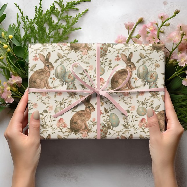 Vintage Easter Bunny Toile  Geschenkpapier (Von Creator hochgeladen)