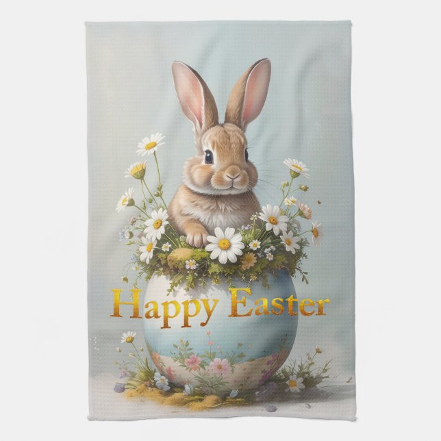 Vintage Easter Bunny with daisies Geschirrtuch (Vertikal)