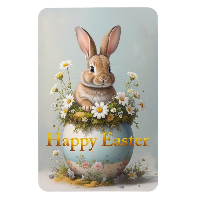 Vintage Easter Bunny with daisies Magnet (Vertikal)