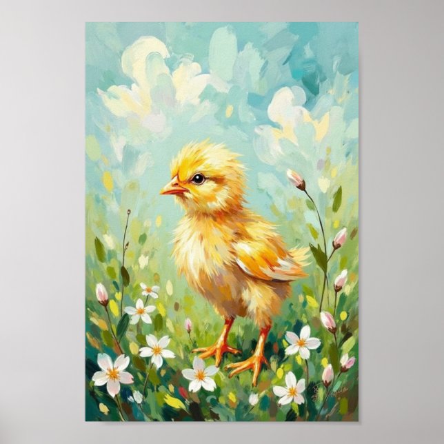 Vintage Easter Chick Spring Meadow Art Poster (Vorne)
