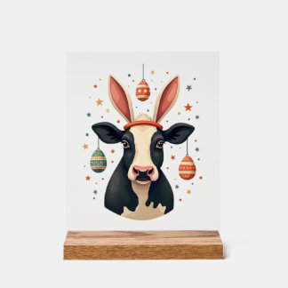 Vintage Easter Cow Bunny Ears Cute Farm Animal Egg Acrylschild