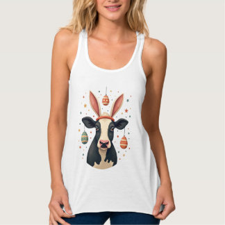 Vintage Easter Cow Bunny Ears Cute Farm Animal Egg Tank Top