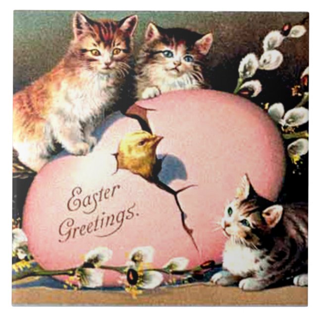 Vintage Easter Greetings Fliese (Vorderseite)