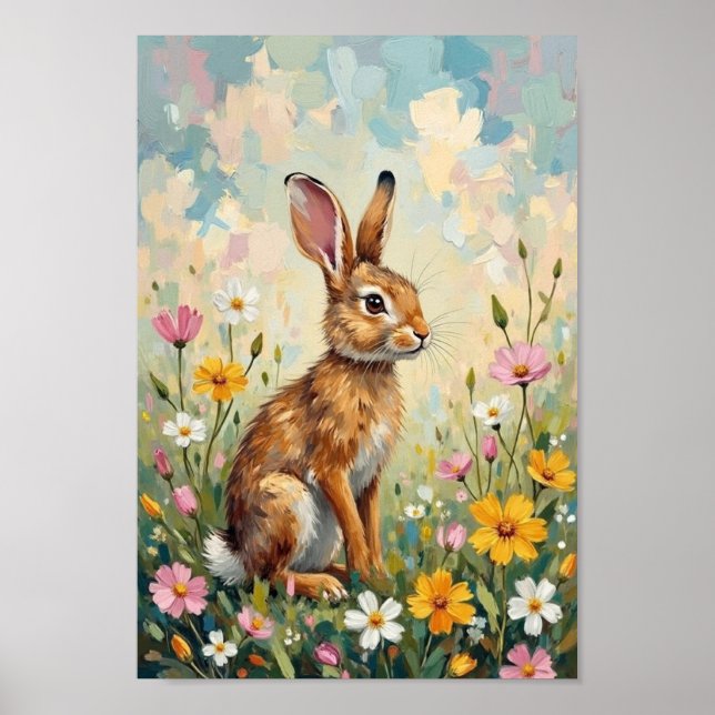 Vintage Easter Meadow Bunny Art Poster (Vorne)