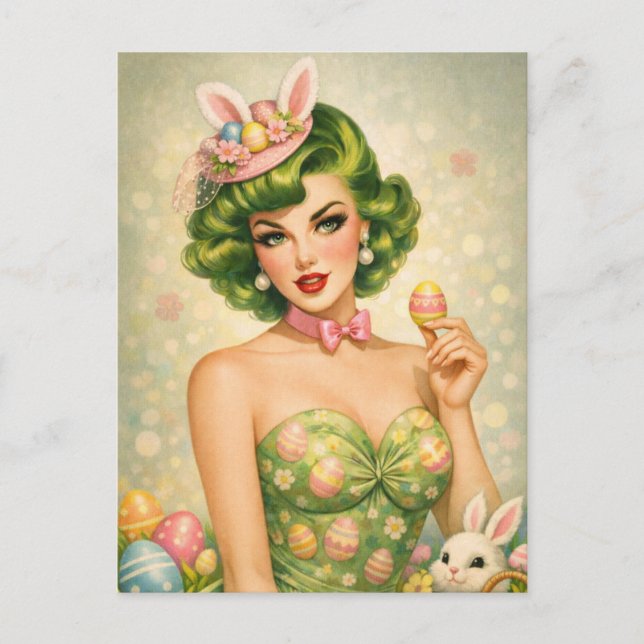 Vintage Easter Pin-Up Postcard  Feiertagspostkarte (Vorderseite)