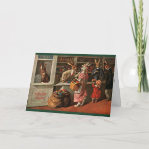 Vintage Easter Postcard - Easter Bunnies at a Shop Feiertagskarte