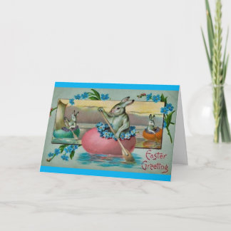 Vintage Easter Rabbit in a Rowboat Greeting Card Karte