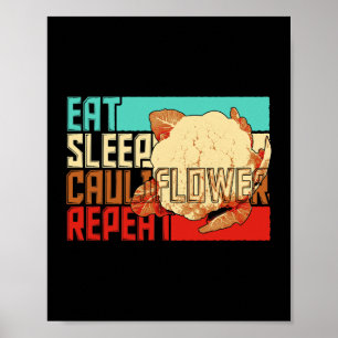 Vintage Eat Sleep Repeat Blumenkohl Poster