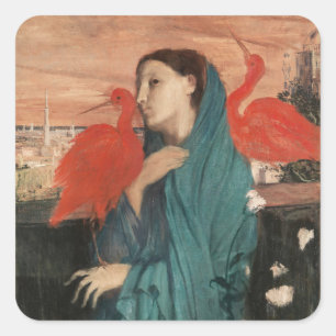 Vintage Edgar Degas Junge Frau mit Ibis Kunst Quadratischer Aufkleber