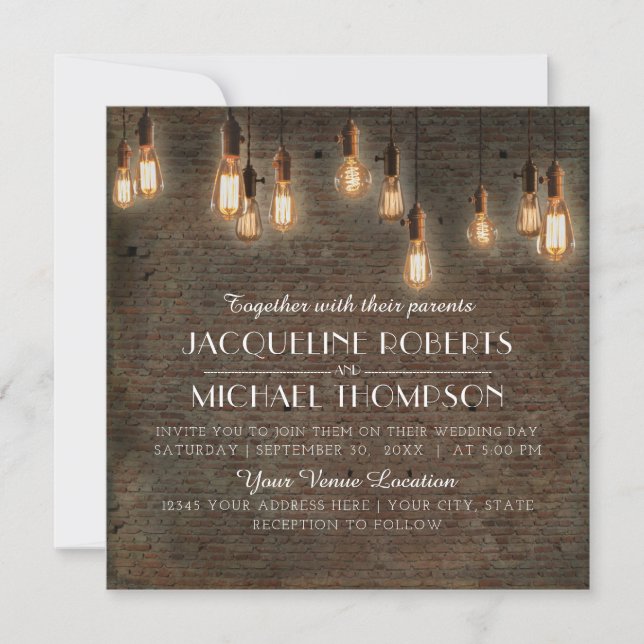 Vintage Edison Lights Industrieglockenziegel Einladung (Vorderseite)