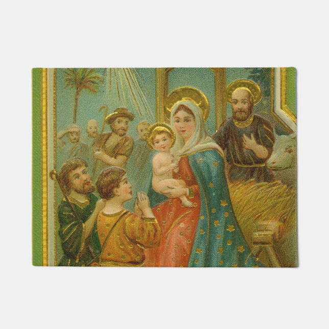 Vintage Edwardian Era Nativity Christmas Card Fußmatte (Vorderseite)