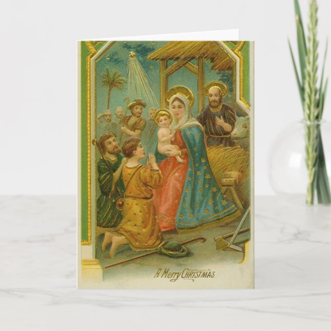 Vintage Edwardian Era Nativity Christmas Card Karte (Vorderseite)