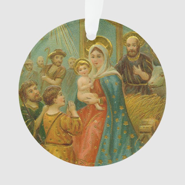 Vintage Edwardian Era Nativity Christmas Card Ornament (Vorderseite)