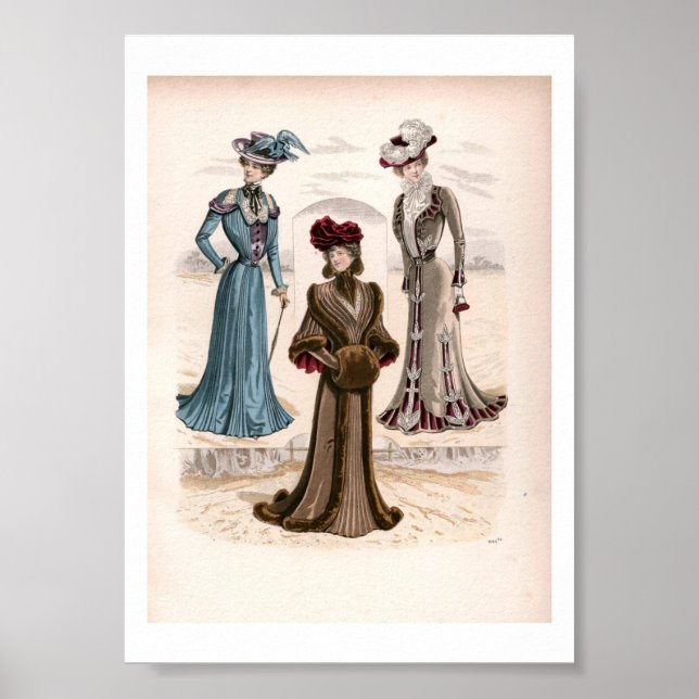 Vintage Edwardian Fashion Hats Illustration Poster (Vorne)