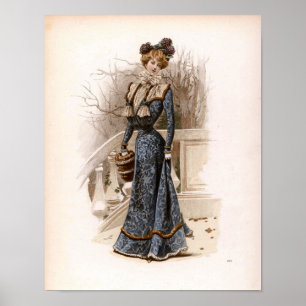 Vintage Edwardian Fashion Lady mit Korb Poster