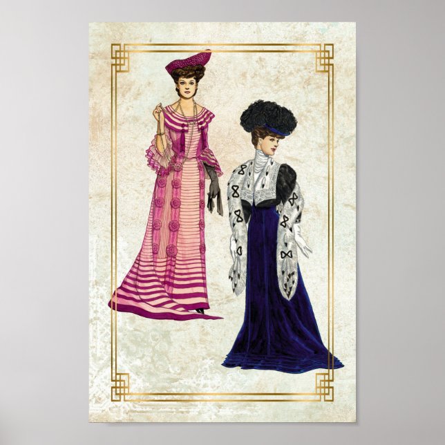Vintage Edwardian Fashion Models Daywear Dress Poster (Vorne)
