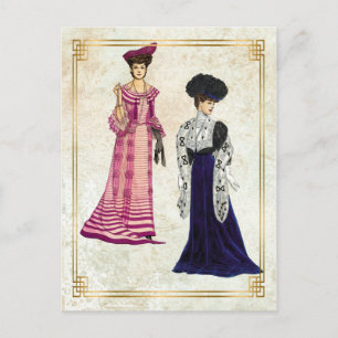 Vintage Edwardian Fashion Models Daywear Dress Postkarte