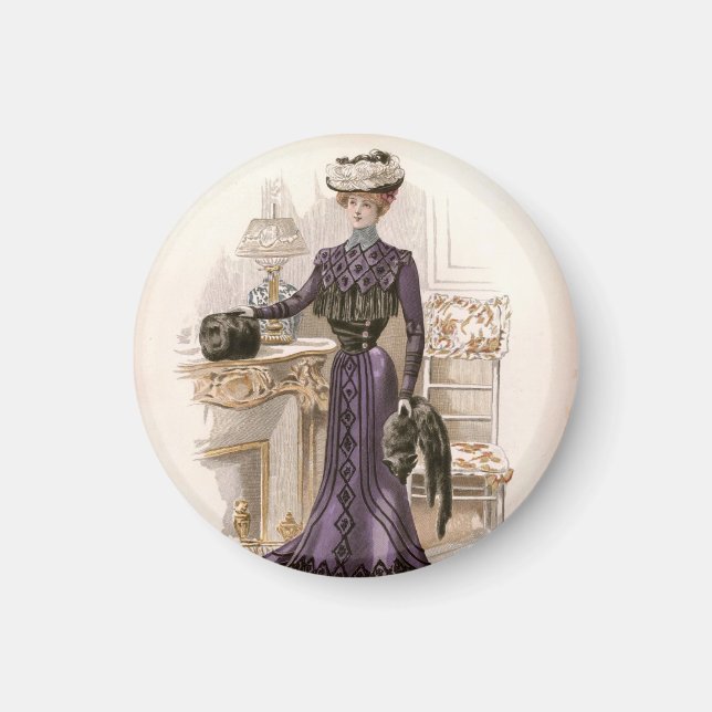 Vintage Edwardian Lady Fox Fashion Illustration Magnet (Vorne)