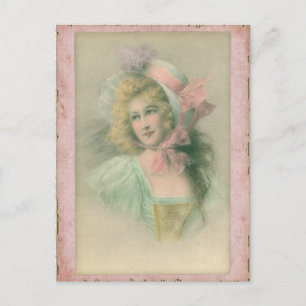 Vintage Edwardian Lady in Pink 1900er Illustration Postkarte