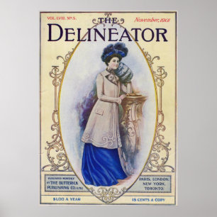 Vintage Edwardian Magazine Cover and Women in Blu Poster