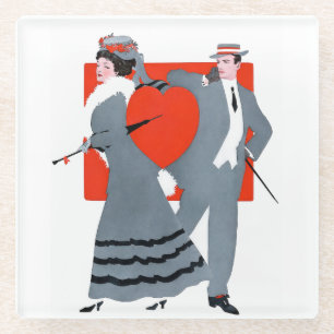 Vintage Edwardianische Valentinsillustration eines Glasuntersetzer